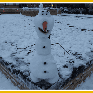 Frozen's Olaf recreated following snowfall at FirstPort development in London