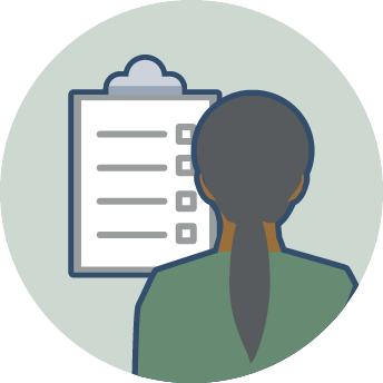 Firstpoint Icon Green Bg Woman Looking At Clipboard